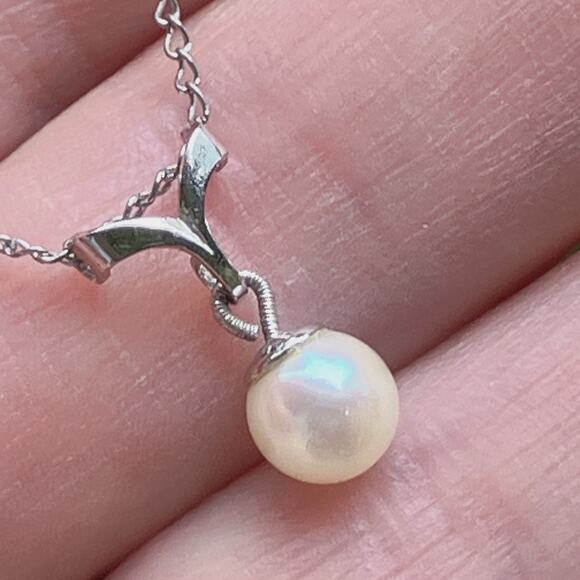 Vintage Signed Marvel Sterling Silver Pearl Pendant Necklace Mid Century 40s–50s - Picture 5 of 16